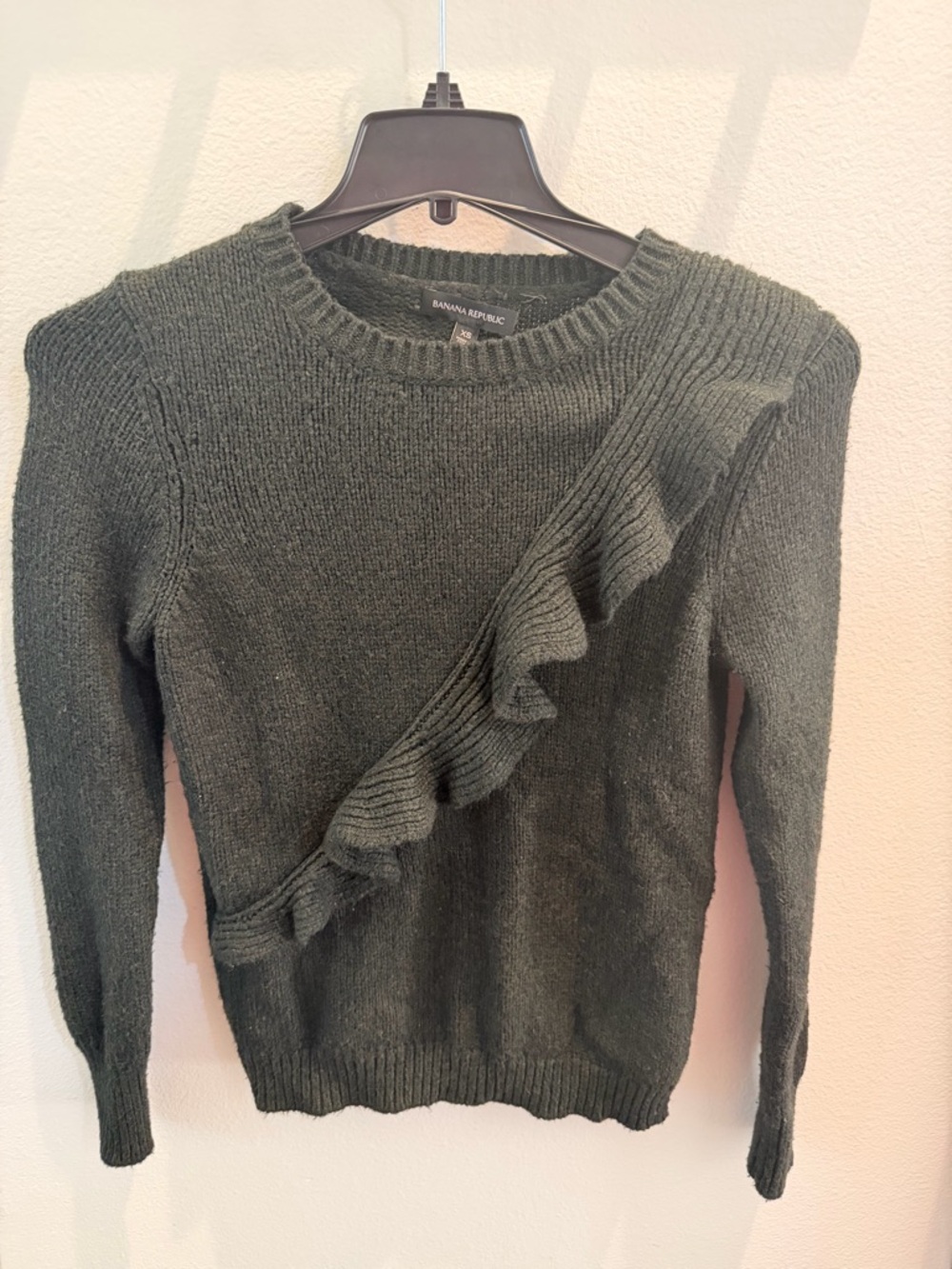 Banana Republic Olive Green Ruffle Crew Sweater